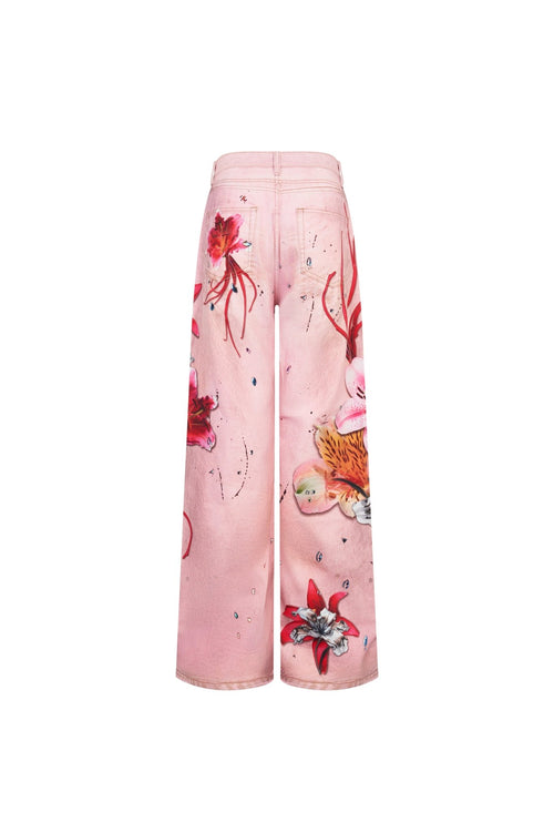 Pink Floral Wide - leg Jeans - ANN ANDELMAN