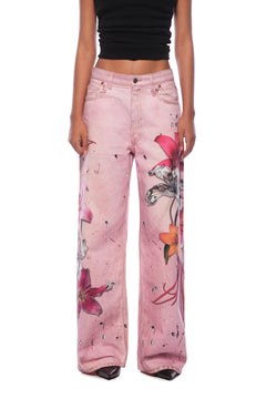 Pink Floral Wide - leg Jeans - ANN ANDELMAN