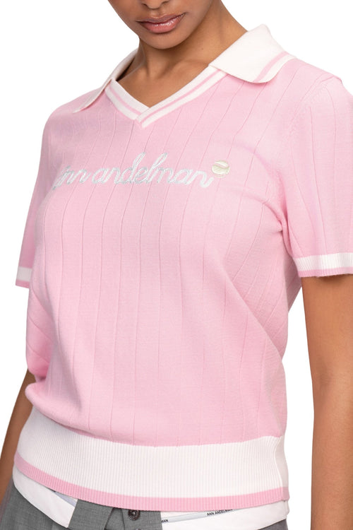 Pink Knitted Polo Shirt - ANN ANDELMAN