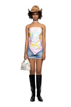 Pink LOGO Silk Scarf (Backless Tube Top) - ANN ANDELMAN