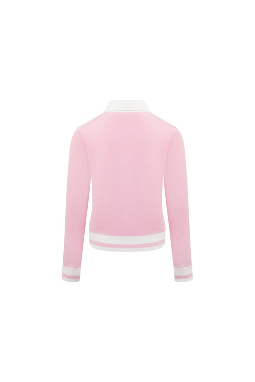 Pink POLO Collar Faux Two - piece Knit Sweater - ANN ANDELMAN