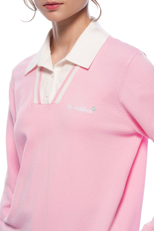 Pink POLO Collar Faux Two - piece Knit Sweater - ANN ANDELMAN
