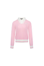 Pink POLO Collar Faux Two - piece Knit Sweater - ANN ANDELMAN