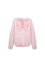 Pink Printed Hooded V - neck Sweater - ANN ANDELMAN