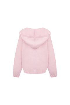 Pink Printed Hooded V - neck Sweater - ANN ANDELMAN