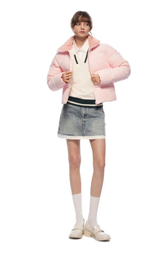 Pink Stand - up Collar Slim - fit Down Jacket - ANN ANDELMAN