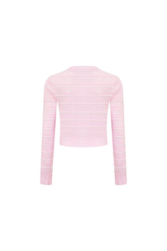 Pink Striped Openwork Knit Top - ANN ANDELMAN