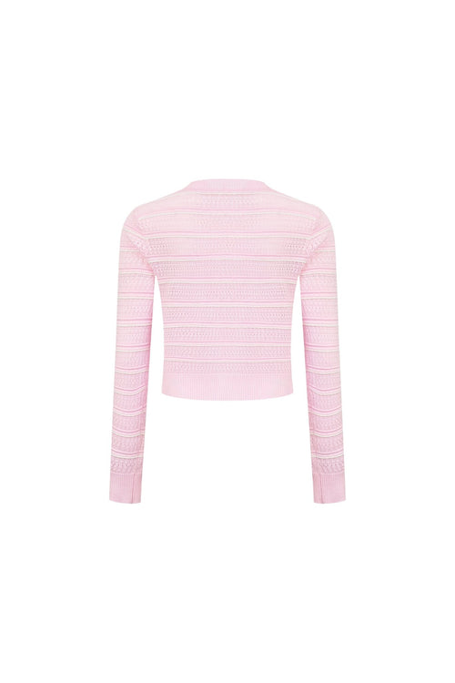 Pink Striped Openwork Knit Top - ANN ANDELMAN