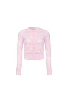 Pink Striped Openwork Knit Top - ANN ANDELMAN