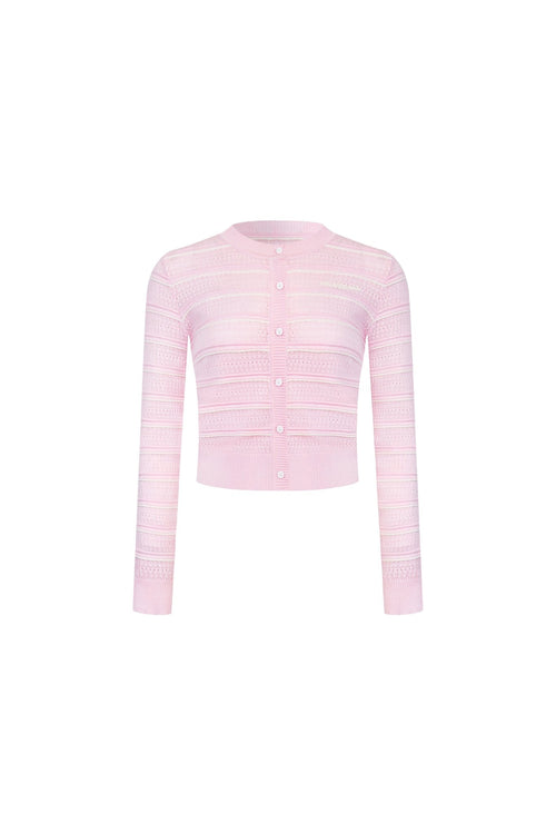 Pink Striped Openwork Knit Top - ANN ANDELMAN