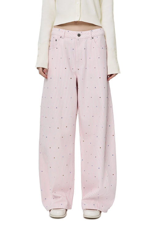 Pink Striped Rhinestone Jeans - ANN ANDELMAN