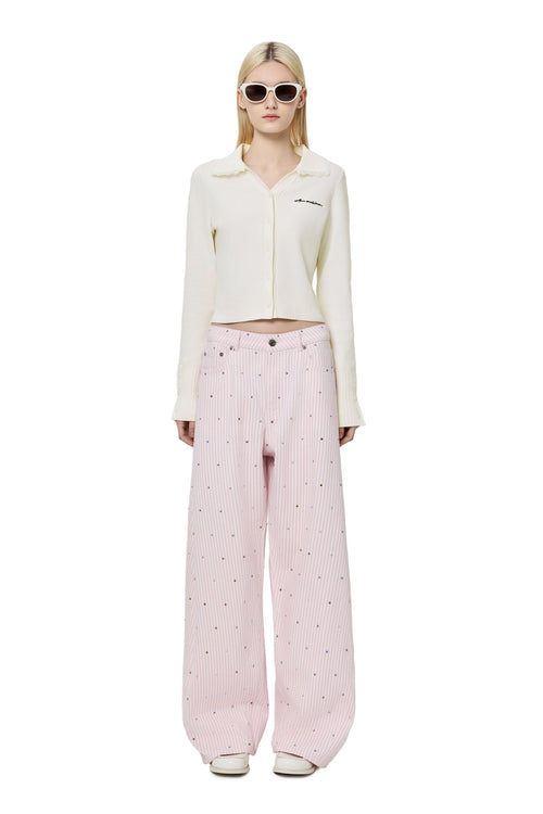 Pink Striped Rhinestone Jeans - ANN ANDELMAN