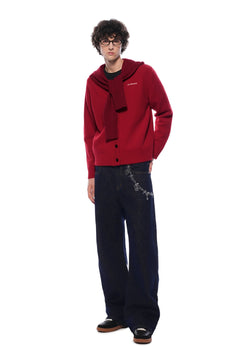 Red Faux Two - piece Shawl Hooded Cardigan - ANN ANDELMAN