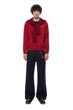 Red Faux Two - piece Shawl Hooded Cardigan - ANN ANDELMAN