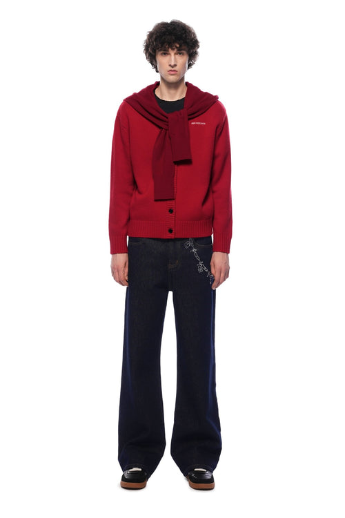 Red Faux Two - piece Shawl Hooded Cardigan - ANN ANDELMAN