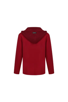 Red Faux Two - piece Shawl Hooded Cardigan - ANN ANDELMAN