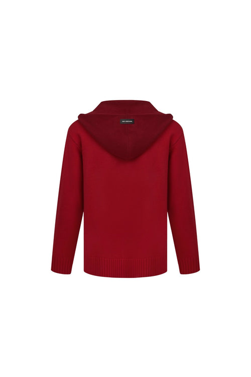 Red Faux Two - piece Shawl Hooded Cardigan - ANN ANDELMAN