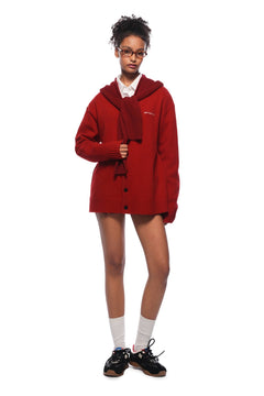 Red Faux Two - piece Shawl Hooded Cardigan - ANN ANDELMAN