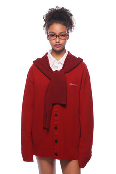 Red Faux Two - piece Shawl Hooded Cardigan - ANN ANDELMAN