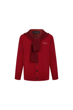 Red Faux Two - piece Shawl Hooded Cardigan - ANN ANDELMAN