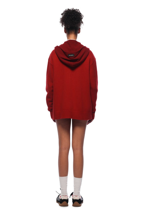 Red Faux Two - piece Shawl Hooded Cardigan - ANN ANDELMAN