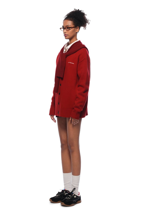 Red Faux Two - piece Shawl Hooded Cardigan - ANN ANDELMAN