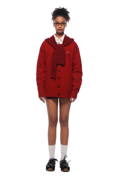 Red Faux Two - piece Shawl Hooded Cardigan - ANN ANDELMAN