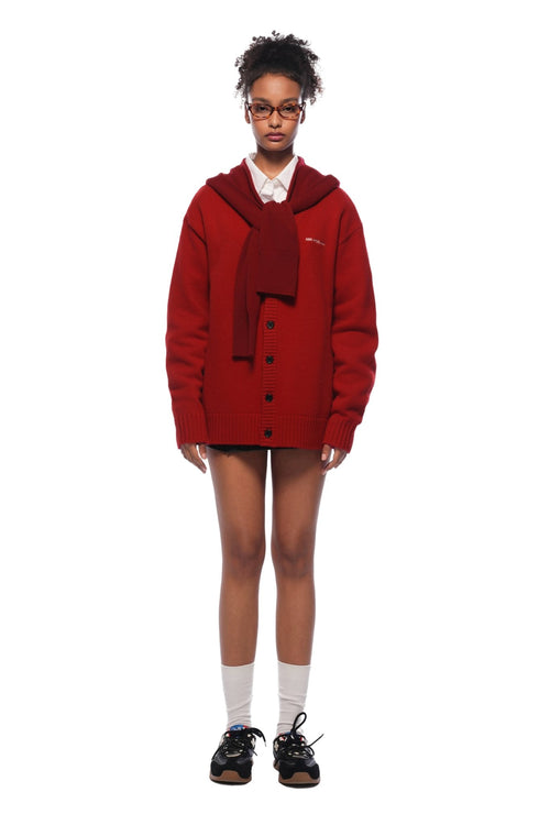 Red Faux Two - piece Shawl Hooded Cardigan - ANN ANDELMAN