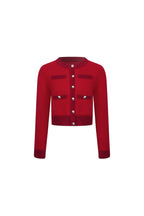 Red Metal Button Multi - pocket Knit Cardigan - ANN ANDELMAN