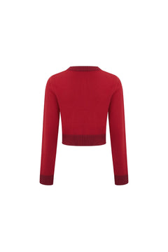 Red Metal Button Multi - pocket Knit Cardigan - ANN ANDELMAN