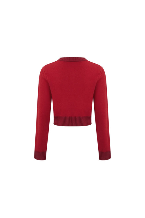 Red Metal Button Multi - pocket Knit Cardigan - ANN ANDELMAN