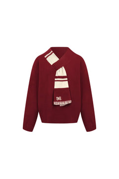 Red Scarf - style V - neck Knitwear - ANN ANDELMAN