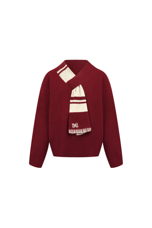 Red Scarf - style V - neck Knitwear - ANN ANDELMAN