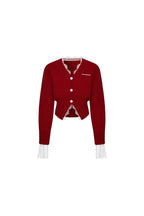 Red V - neck Lace Patchwork Waist Knitted Cardigan - ANN ANDELMAN