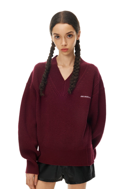 Red V - Neck Sweater - ANN ANDELMAN