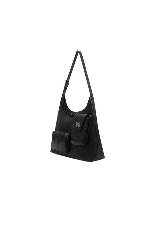 Rover Black Multi - pocket Ruffled Underarm Bag - ANN ANDELMAN
