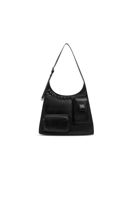 Rover Black Multi - pocket Ruffled Underarm Bag - ANN ANDELMAN