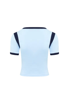 Sky Blue Sports Style Slim - Fit Printed Shirt - ANN ANDELMAN