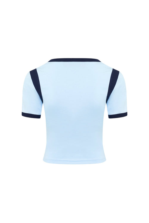 Sky Blue Sports Style Slim - Fit Printed Shirt - ANN ANDELMAN