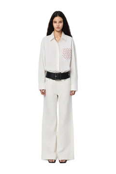 White 520 Embroidered Pocket Shirt - ANN ANDELMAN