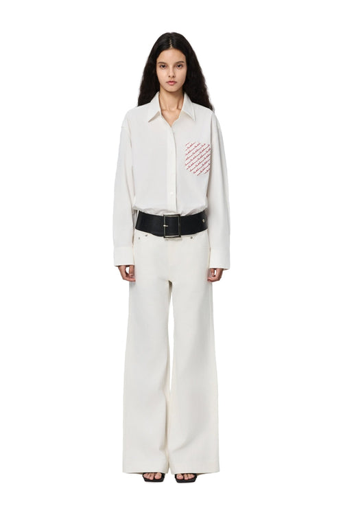 White 520 Embroidered Pocket Shirt - ANN ANDELMAN
