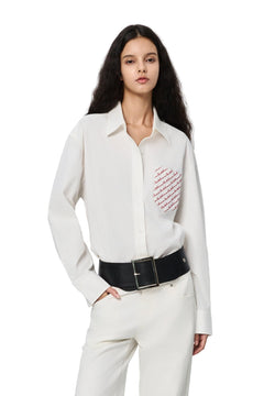 White 520 Embroidered Pocket Shirt - ANN ANDELMAN