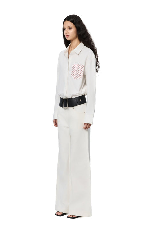 White 520 Embroidered Pocket Shirt - ANN ANDELMAN