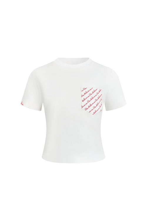 White 520 Pocket Embroidered T-shirt - ANN ANDELMAN