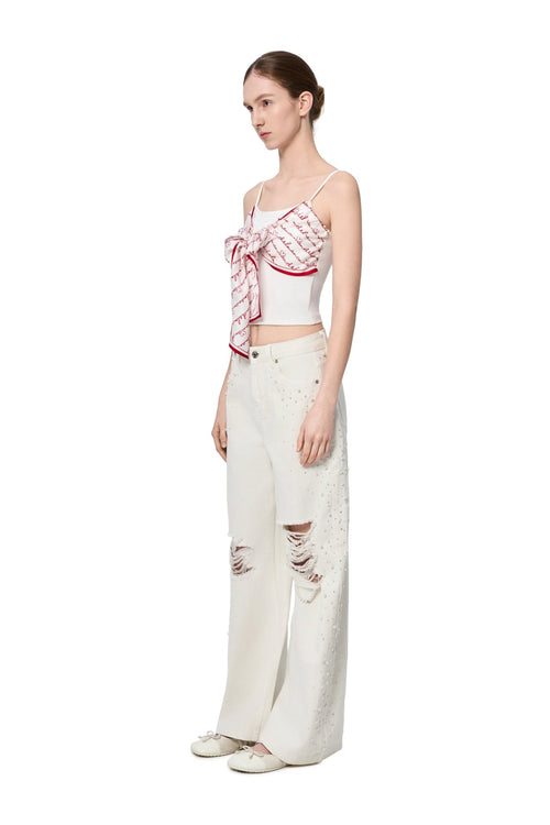 White 520 Printed Silk Scarf Camisole - ANN ANDELMAN