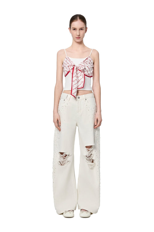 White 520 Printed Silk Scarf Camisole - ANN ANDELMAN