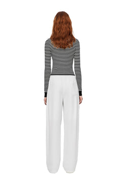 White Acetate Embroidered Curved Trousers - ANN ANDELMAN