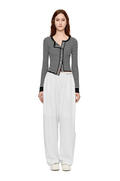 White Acetate Embroidered Curved Trousers - ANN ANDELMAN