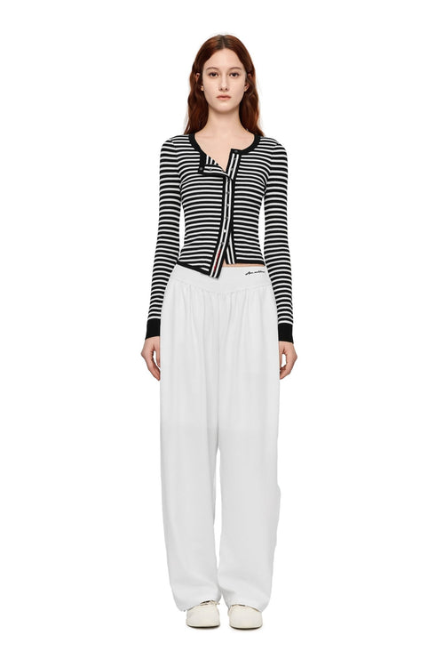 White Acetate Embroidered Curved Trousers - ANN ANDELMAN