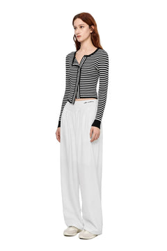 White Acetate Embroidered Curved Trousers - ANN ANDELMAN